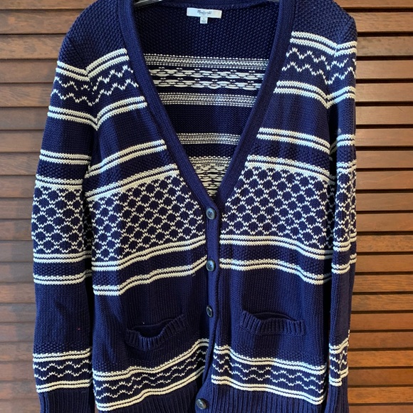 Madewell Sweaters - Madewell Navy and White Patterned Cardigan